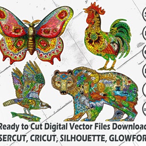 Rompecabezas de animales únicos de madera, Rompecabezas Svg, Piezas de rompecabezas, Plantilla de rompecabezas, Plantilla de rompecabezas, Descarga digital, .Svg .Pdf .Dxf .Ai .Eps