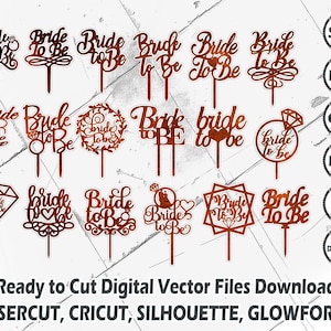 Lot de 18 décorations de gâteau pour la future mariée, décoration de gâteau, découpe laser, Cricut, fichiers de coupe Glowforge, décoration de gâteau SVG, décoration de la mariée, téléchargement