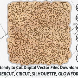 Puede incluir: Una descarga de archivo digital para un diseño de corte por láser. El diseño es un patrón complejo e intrincado de remolinos y líneas. El diseño está listo para ser cortado con una cortadora láser, Cricut, Silhouette o Glowforge.