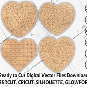 Zestaw puzzli serca, Puzzle Svg, Cięcie laserowe, Szablon cięcia puzzli, Sylwetka, Pliki cięcia laserowego, Szablon układanki, Pobieranie cyfrowe,
