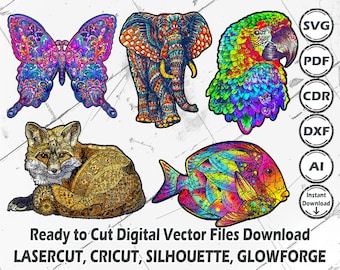 Tier Jigsaw Puzzle SVG Bundle: Laser Cut Files (Digitaler Download)