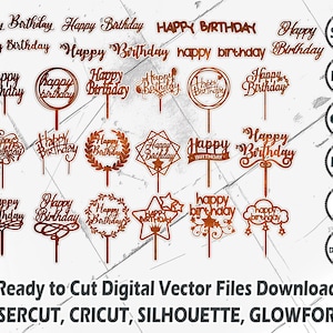 Happy Birthday Cake Topper SVG Bundle: Laser Cut Files (Digital Download)