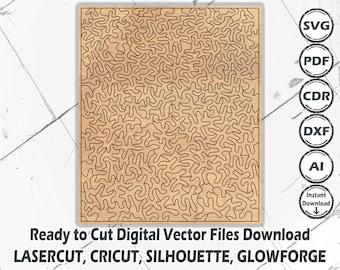 May include: A digital vector file download of a black and white abstract pattern with a wood grain background. The file is ready to cut for use with laser cutters, Cricut, Silhouette, and Glowforge.