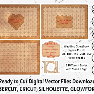 Bruiloft gastenboek puzzel 50-100-150-200-250 stukjes bundel, puzzel Svg, puzzelstukjes, silhouet, .Svg .Pdf .Dxf .Ai .Eps, Cricut,