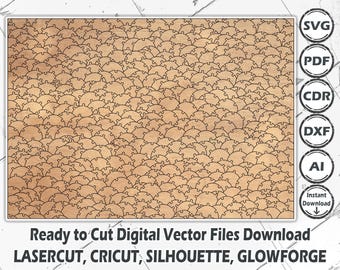 Puede incluir: Un archivo digital para cortar un patrón de círculos superpuestos. El patrón está listo para ser cortado con una cortadora láser, Cricut, Silhouette o Glowforge. El archivo está disponible en los formatos SVG, PDF, CDR, DXF y AI.