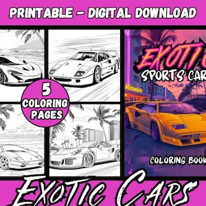 Exotic Cars - Supercars Coloring Book | Printable Coloring Pages | PDF | 5 Page Bundle