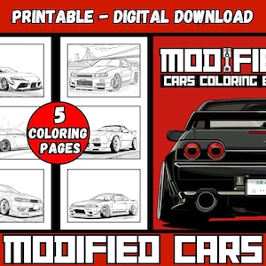 Livro para colorir de carros modificados | Páginas para colorir para impressão | PDF | Pacote de 5 páginas