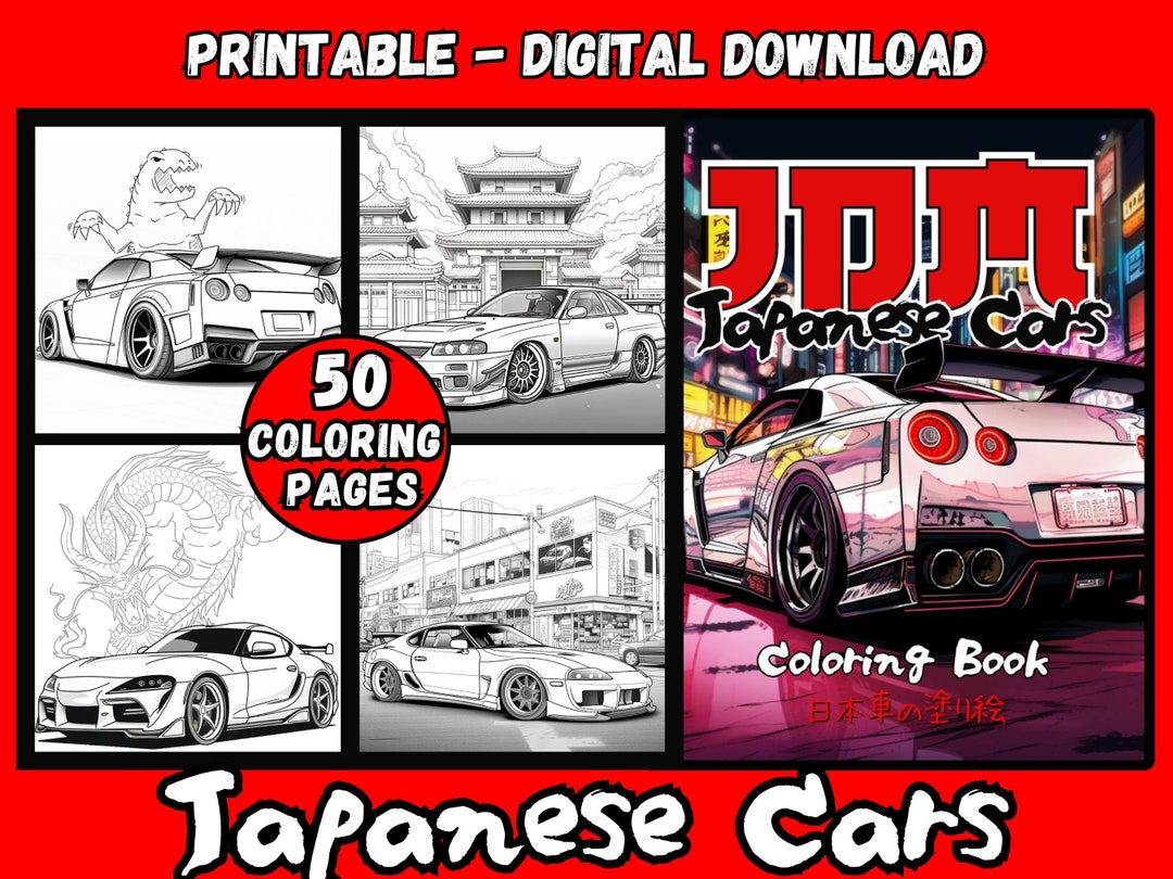 JDM Japanese Cars Coloring Book Printable Coloring Pages PDF 50 Page