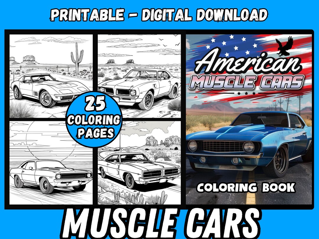 American Muscle Cars Coloring Pages Printable Coloring Book PDF 25 Page