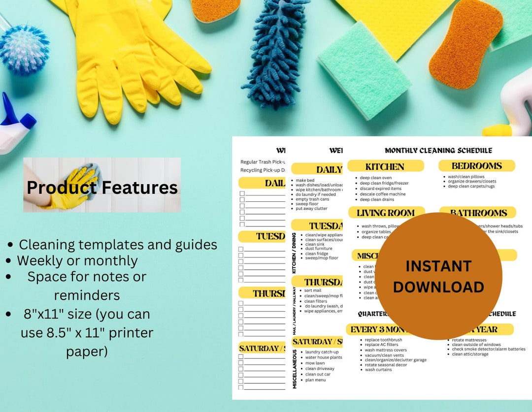 Home Cleaning Schedule, Printable - Etsy UK