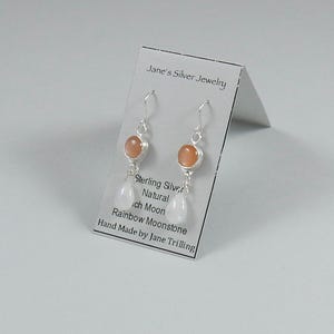 MOONSTONE Earrings Peach and Rainbow Moonstone OOAK