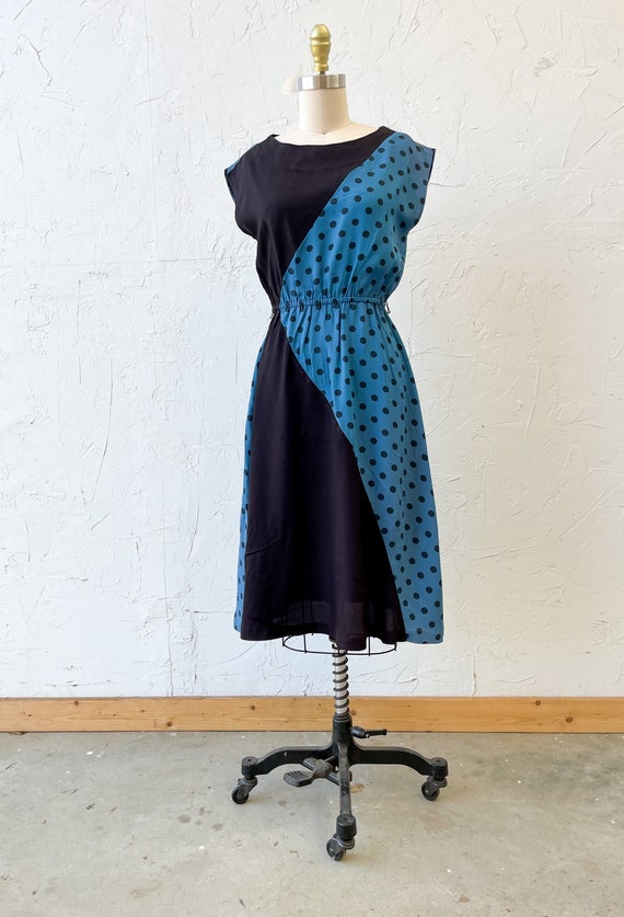 Vintage 80s polka dot blue and black dress - image 5