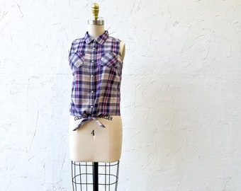 Vintage 90s button up tank shirt with waist tie