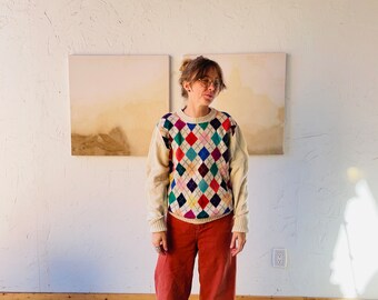 Vintage Rainbow Argyle Wool Sweater