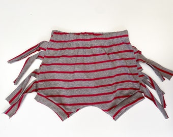 Upcycled Fringe Shorts - Grey stripes