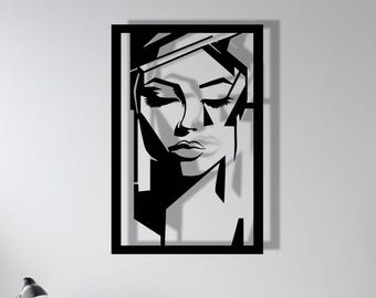Abstract Woman Face Metal Wall Art, Cubist Female Wall Decor, Perfect for Studio, Office Wall New Year Decor, Ideal Gift for Art Enthusiasts