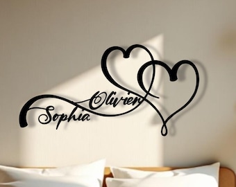 Metal Personalized Hearts with Names Wall Decor,Wedding Keepsake gift,Anniversary-Engagement Gift,Custom Wedding Sign,Wedding Gift for Bride