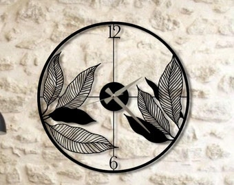 Floral Metal Wall Clock: Minimalist Leaf Design, Elegant Timepiece