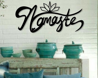 Namaste Lotus Metal Wall Art, Zen Meditation Yoga Decor, 1.5mm Thick Sign