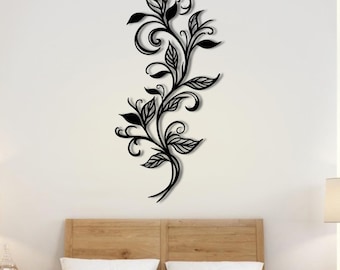 Botanical Metal Leaf Wall Art, Modern Nature Sculpture, Black Decor