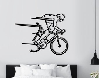 Metal Wall Decor, Line Art Racing Bike Metal Wall Art, Minimalist Cyclist Silhouette Decor, Gift for Dad