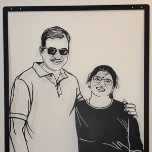 Family Portrait Metal Wall Art - Personalized Wedding, Anniversary Portrait Metal Art Photo Vector Transfer and Gift For Parents