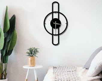 Geometric Metal Wall Clock, Minimalist Modern Home Decor, NevaMetal Design, Black Finish