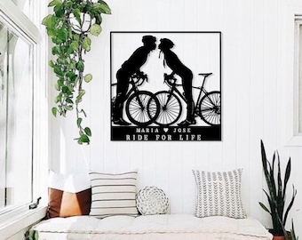 Cyclists Wedding Gift,Custom Couple Cyclists Decor,Metal Cyclists, Metal Bike Lovers, Bicycle Theme Wedding Gift, Bicycle Lovers Metal Gift
