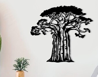 Baobab Tree Metal Wall Art, African Nature Laser-Cut Decor