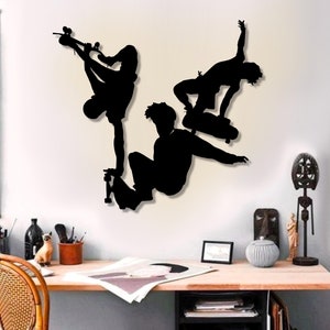 Skateboarder Silhouette Wall Art,Skate Metal Decor,Skateboarding Metal Art, Skateboarder Metal, Skateboarders,Metal Wall Art for Teen Rooms