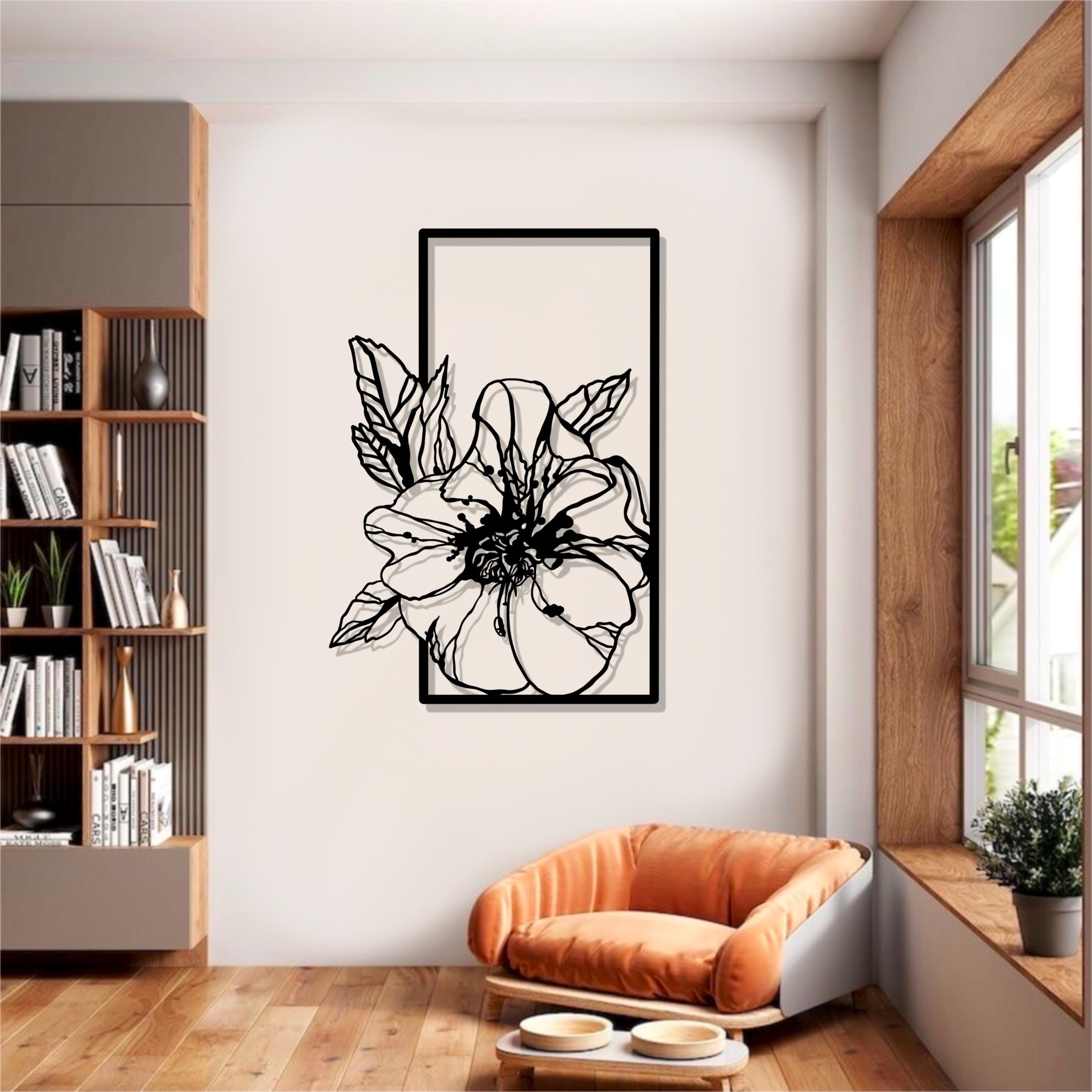 Minimalist Poppy Flower Metal Wall Art: Elegant Floral Design