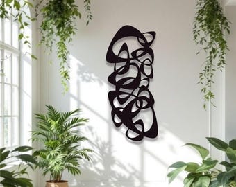 Geometric Metal Wall Art, Mid-Century Modern Abstract Sculpture, Black Decor