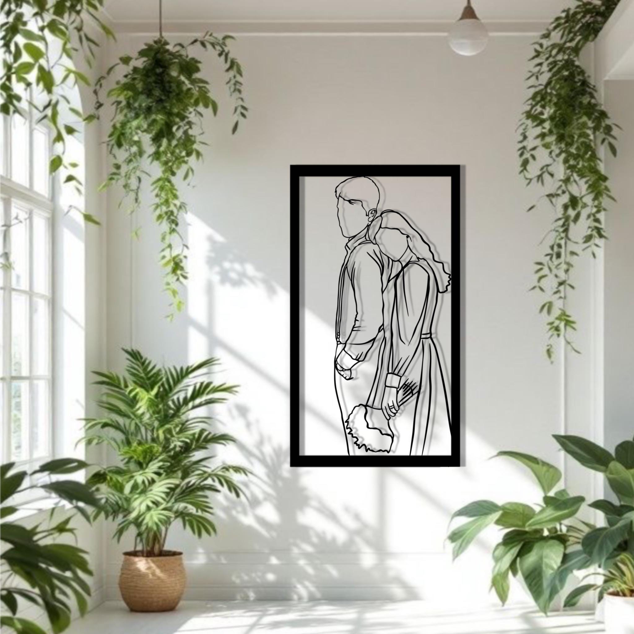Decorazione Murale In Metallo Minimalista: Profilo Femminile Astratto, Nero, 30x36 Cm Per Soggiorno, Cucina O Caffetteria