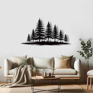 Laser-Cut Metal Pine Tree Wall Art: Cabin Decor