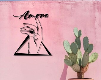 Amore Metal Wall Art: Geometric Hand Sculpture, Modern Love Decor