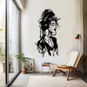 Black Woman Metal Abstract Wall Art,Modern Minimalist Female Face,Black Metal Woman Face Art,Abstract Face Wall Decor,Elegant Metal Artwork