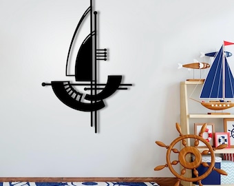 Abstract Metal Sailboat Wall Art, Nautical Sculpture, Metal Decor