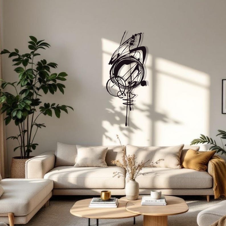Abstract Circles Metal Wall Art, Modern Black Home Decor, Nevametal ...