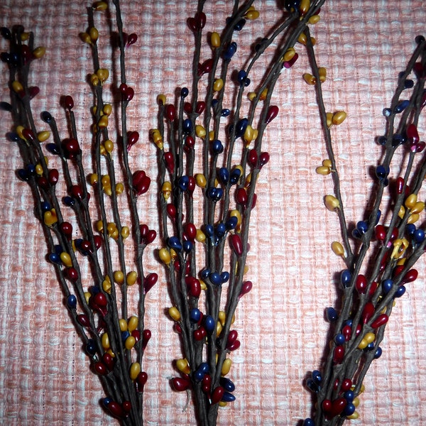 Set of 3 Colonial Mix Pip Berries Stems 12" Crafts Primitive Country Rustic