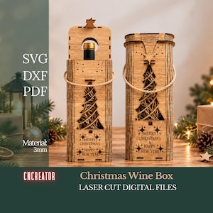Laser Cut Christmas Wine Box SVG: Wooden Bottle Holder, vector design digital files