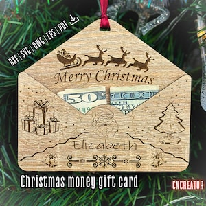 Weihnachtsgeldhalter svg, Laser geschnittener Holz Geldumschlag, Glowforge Geldgeschenk Vorlage, Weihnachtsbaum Ornament Design