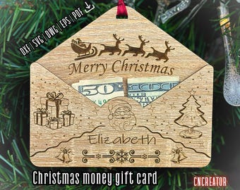 Christmas money holder svg, Laser cut wooden cash envelope , Glowforge money gift template, Christmas tree ornament design