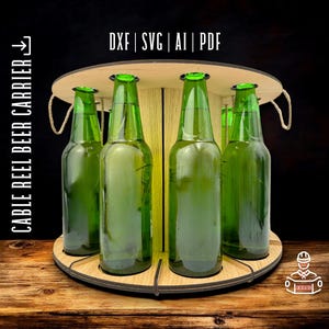 Beer Bottle Holder Pattern, laser cut SVG DXF files. Cable Reel beer carrier. 3mm 4mm, Beer Caddy Template, vector plans.