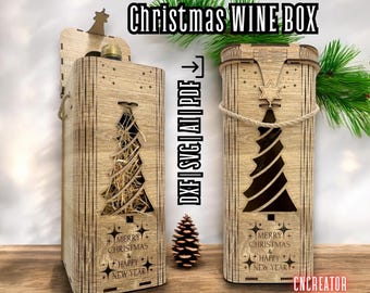 Laser Cut Christmas Wine Box SVG: Wooden Bottle Holder (Digital Files)