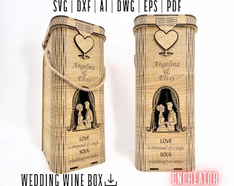 Caja de vino para boda cortada a láser SVG DXF: Archivos de diseño de 3 mm