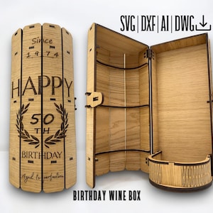 Wijndoos svg, houten lasergesneden fleshouder, Glowforge laserbestanden van wijnhouder doos, laserontwerp wijn geschenkdoos.