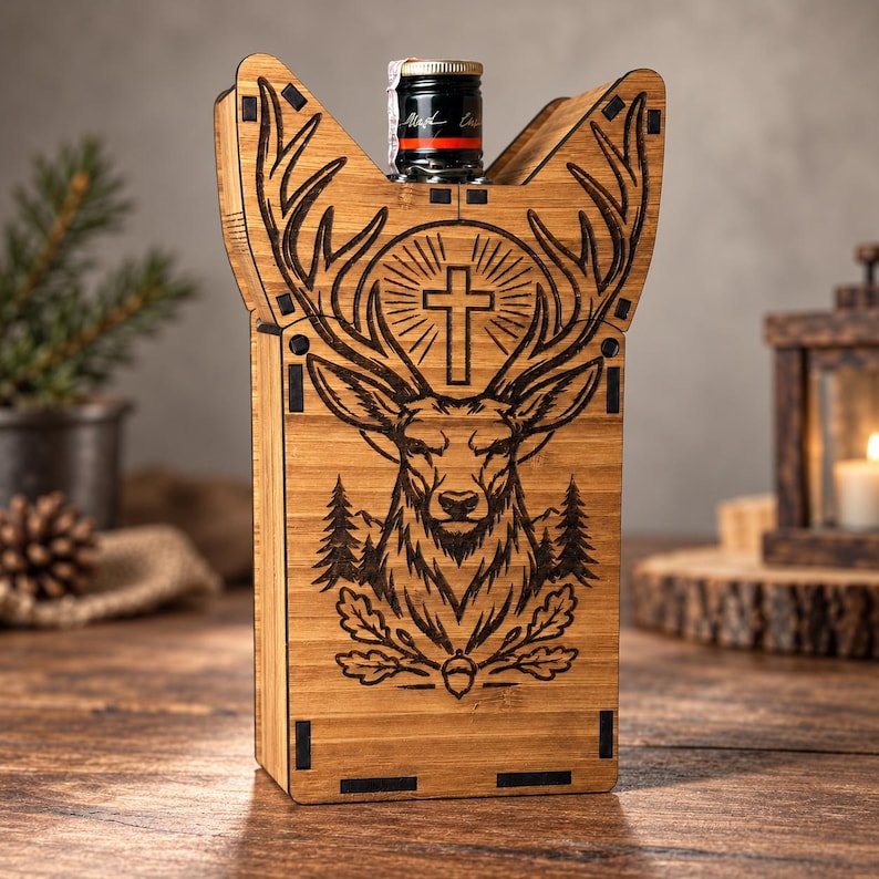 Leaf Design Dxf File Jäger Wooden Bottle Box Laser Cut File, Christmas Bottle Holder, SVG ...