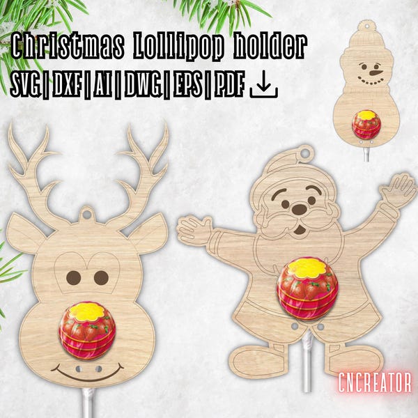 Diseños de porta paletas navideños cortados con láser, adornos para árbol SVG (archivos digitales)