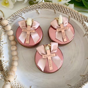 Rose Gold Baptism Candle Favors: Personalized Christening Gifts