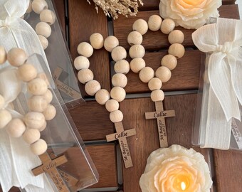 Personalized Mini Wooden Rosary: Christening Baptism Communion Favor